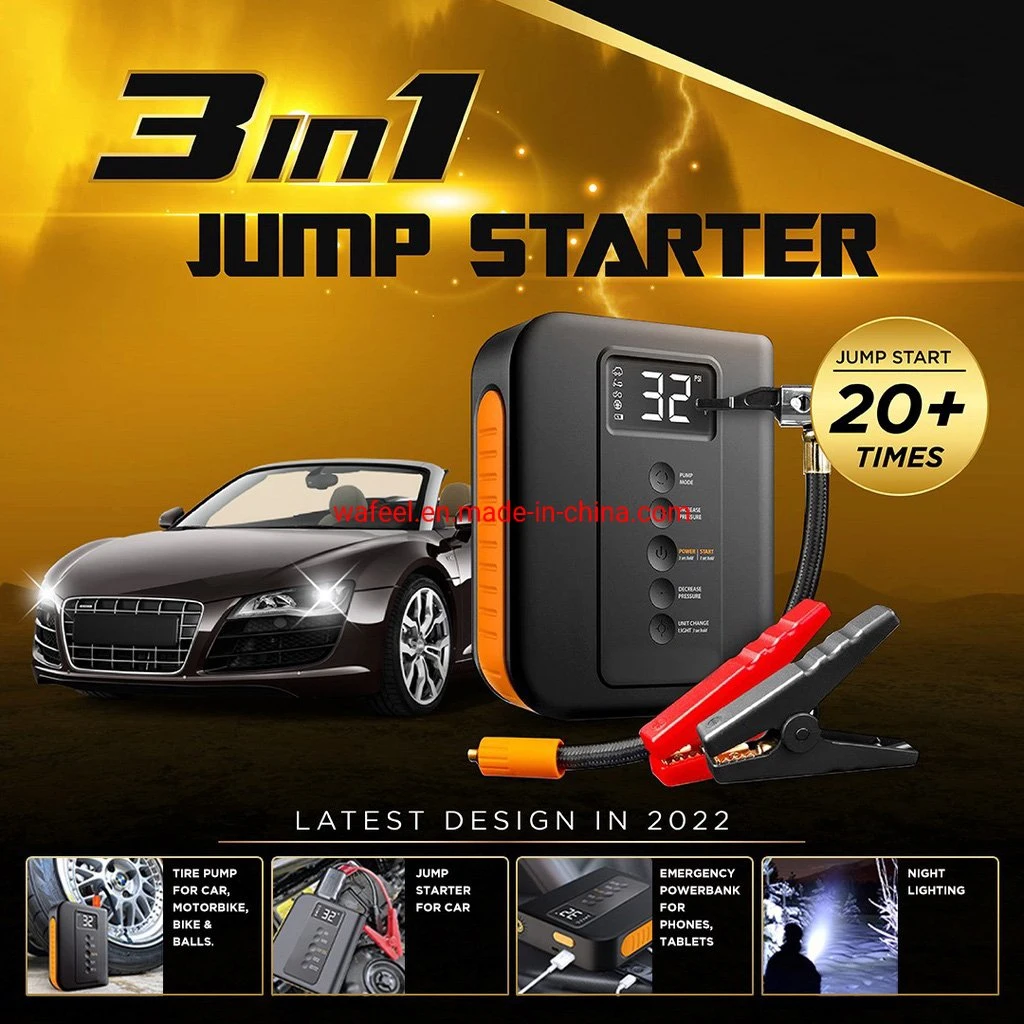 4 in 1 Multi-Functional 12V Car Jump Starter with Air Compressor Air Inflator Car Jump Starter