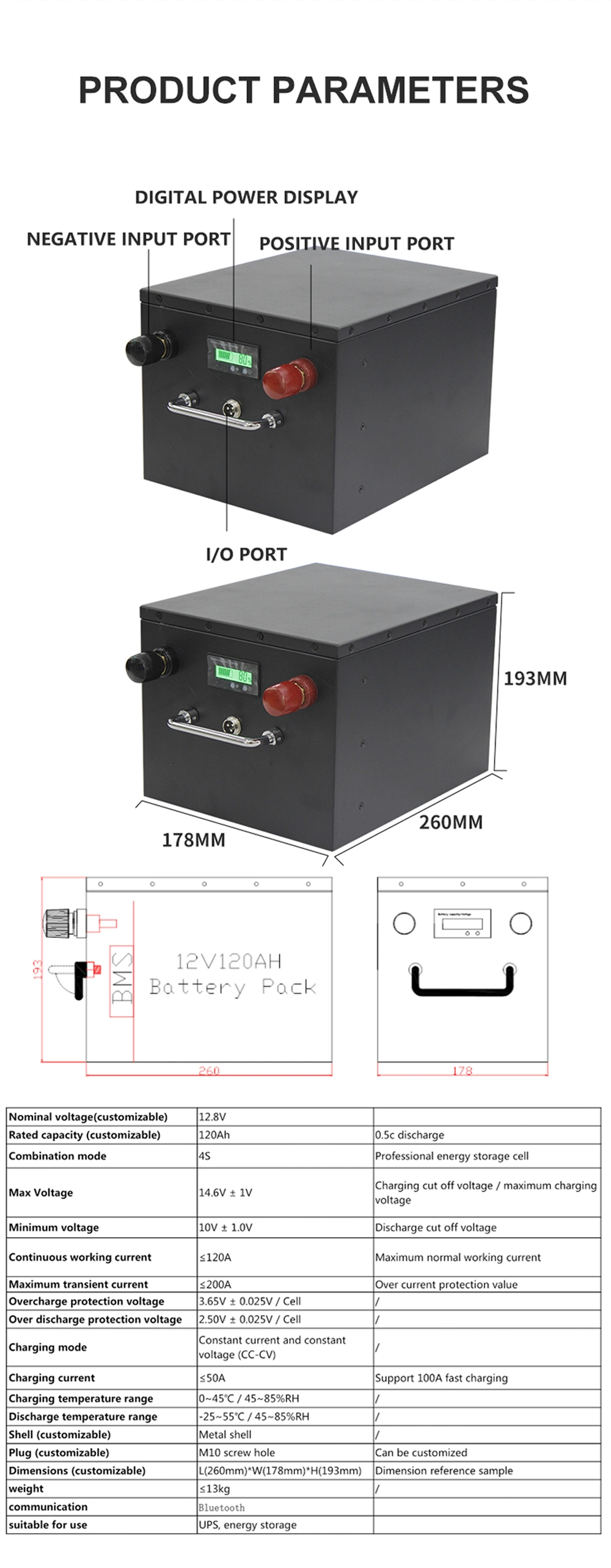 12V 100ah Li-ion Battery More Than 3500 Times Cycle Long Life High Capacity RV Solar UPS Golf Cart Battery